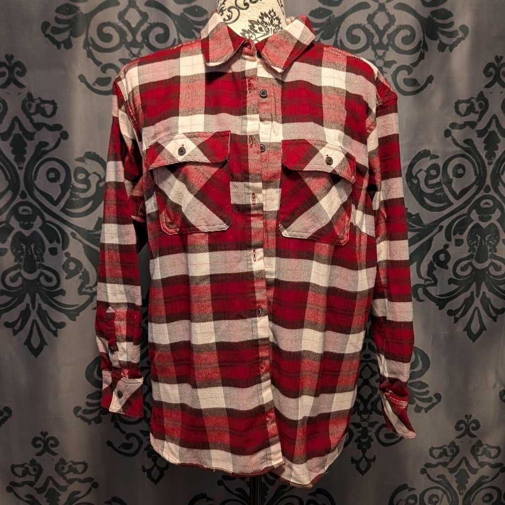🖤 Thick Warm Plaid Button Down Shirt - Red/White- Wind River- Oversized Small